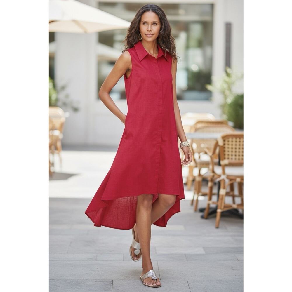 Soft Surroundings Sz XL Claudette Shirt Dress Poppy Hi Low Hem Mesh Yoke Back
